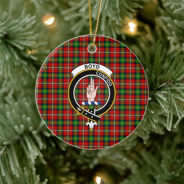 Scottish Klan Boyd Tartan och Vapensköld Julgransprydnad Keramik (Träd)