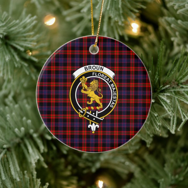 Scottish Klan Broun Modern Tartan och Vapensköld Julgransprydnad Keramik (Träd)