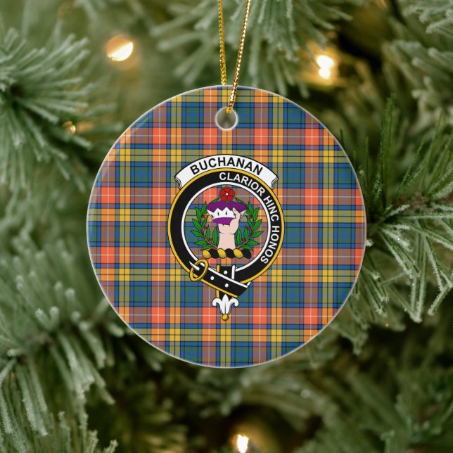 Scottish Klan Buchanan Ancient Tartan och Vapenskö Julgransprydnad Keramik (Träd)