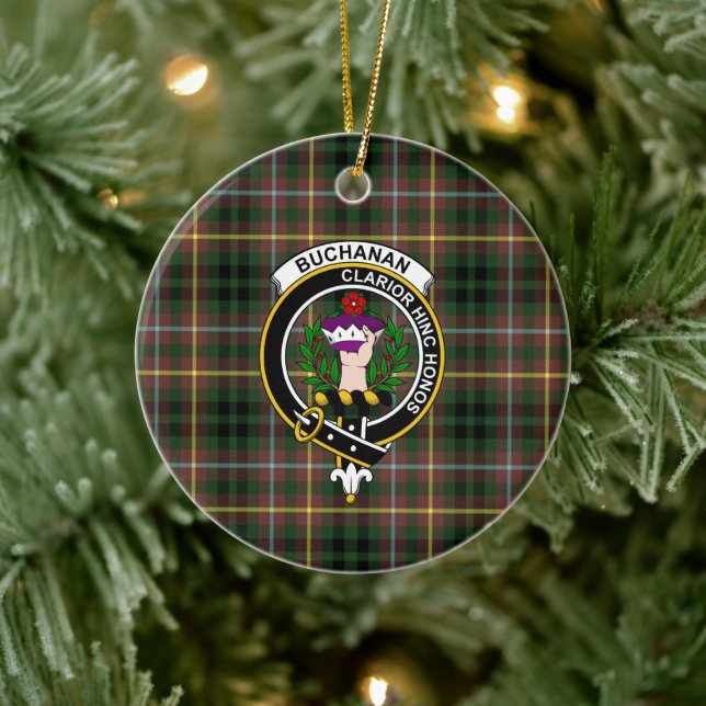 Scottish Klan Buchanan Hunting Tartan och Vapenskö Julgransprydnad Keramik (Träd)