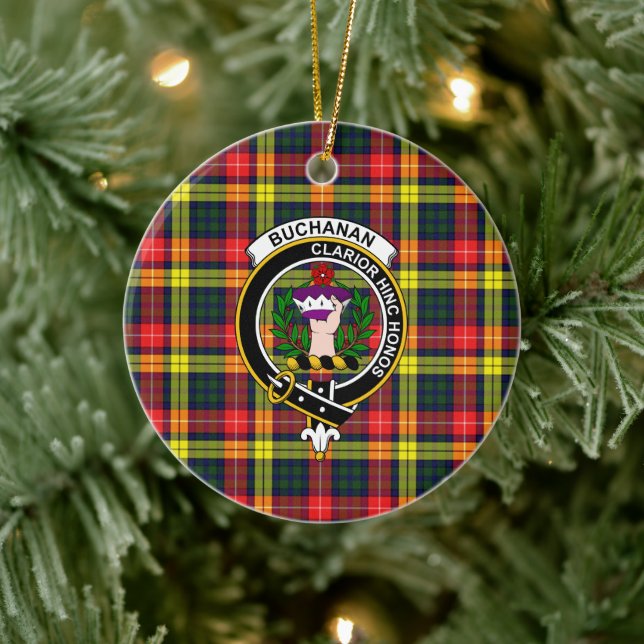 Scottish Klan Buchanan Modern Tartan och Vapensköl Julgransprydnad Keramik (Träd)