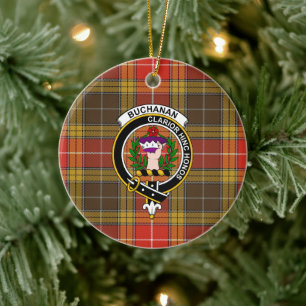 Scottish Klan Buchanan Old Set Weasted Tartan an a Julgransprydnad Keramik