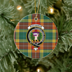 Scottish Klan Buchanan Old Sett Tartan och Vapensk Julgransprydnad Keramik