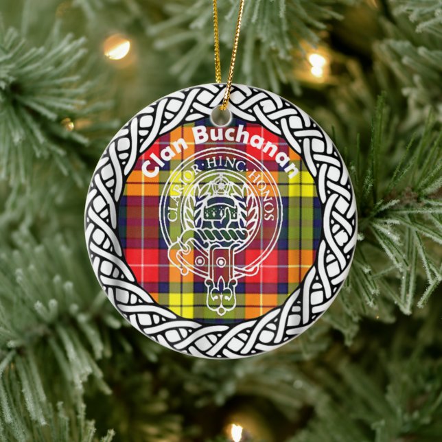 Scottish Klan Buchanan Tartan och Vapensköld Julgransprydnad Keramik (Träd)