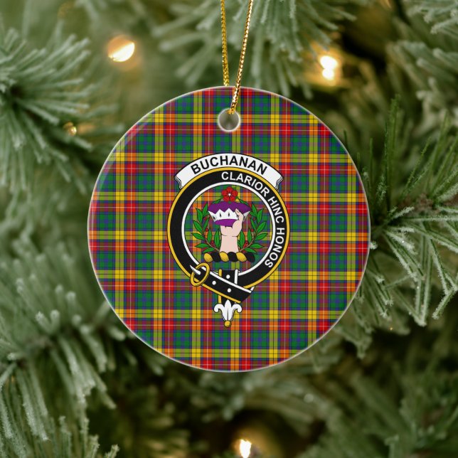 Scottish Klan Buchanan Tartan och Vapensköld Julgransprydnad Keramik (Träd)
