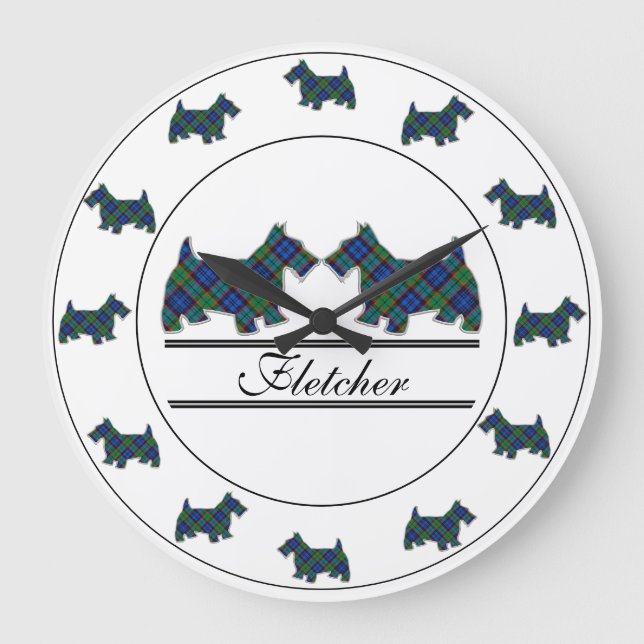 Scottish Klan Fletcher Tartan Play Scottie Hundar Stor Klocka (Framsida)