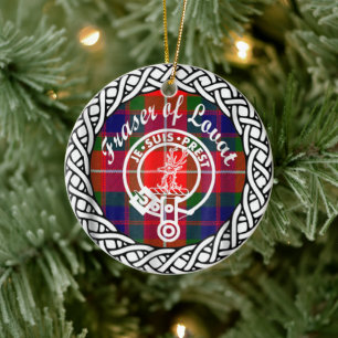 Scottish Klan Fraser of Lovat Tartan and Vapensköl Julgransprydnad Keramik