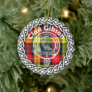 Scottish Klan Gibson Tartan och Vapensköld Julgransprydnad Keramik
