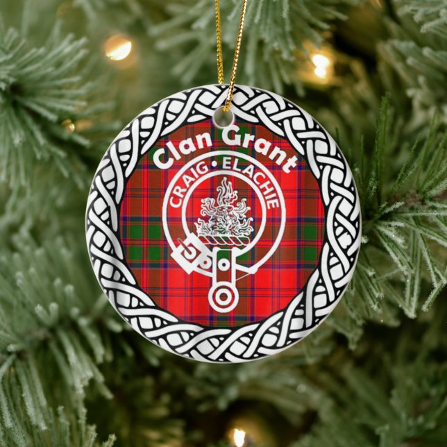 Scottish Klan Grant Tartan och Vapensköld Julgransprydnad Keramik (Träd)