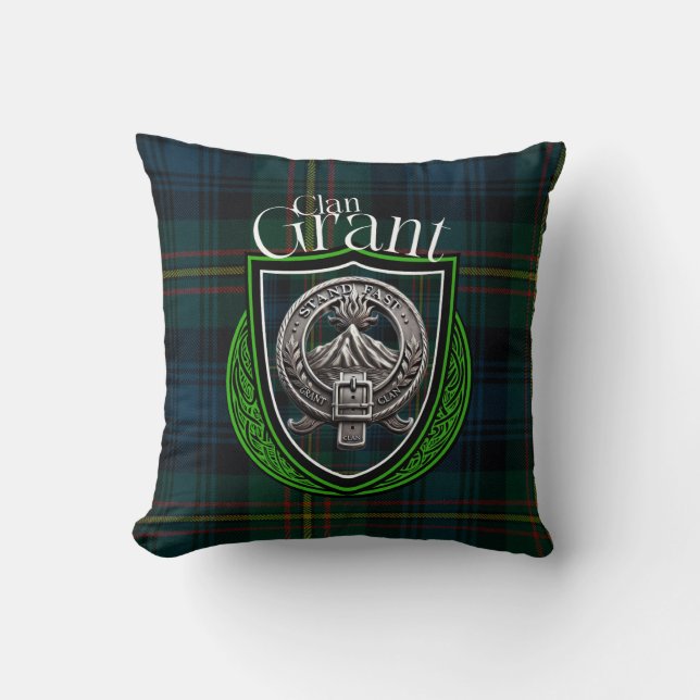 Scottish Klan Grant Tartan och Vapensköld Kudde (Framsida)