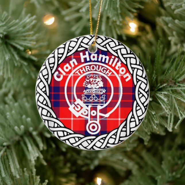 Scottish Klan Hamilton Tartan och Vapensköld Julgransprydnad Keramik (Träd)