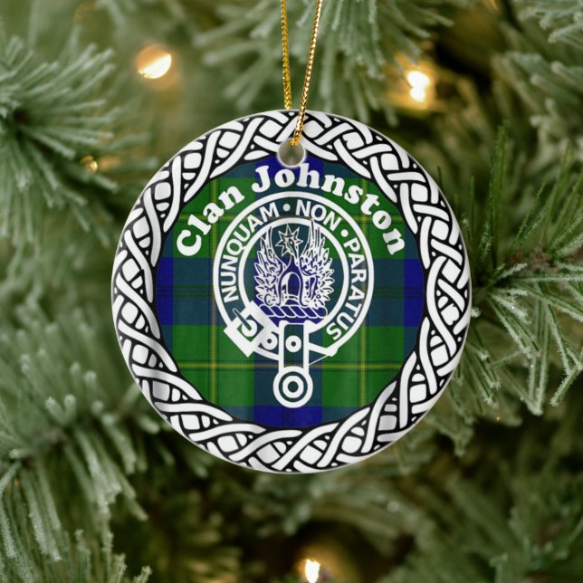 Scottish Klan Johnston Tartan och Vapensköld Julgransprydnad Keramik (Träd)