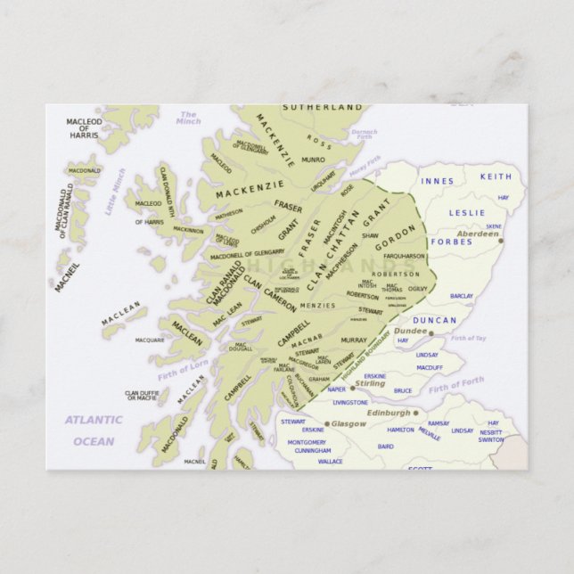 Scottish Klan Karta i Skottland Vykort (Framsida)