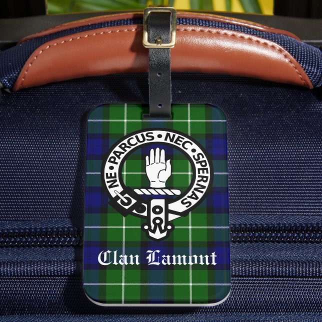 Scottish Klan Lamont Vapensköld Badge och Tartan Bagagebricka (Framsida Insitu 2)
