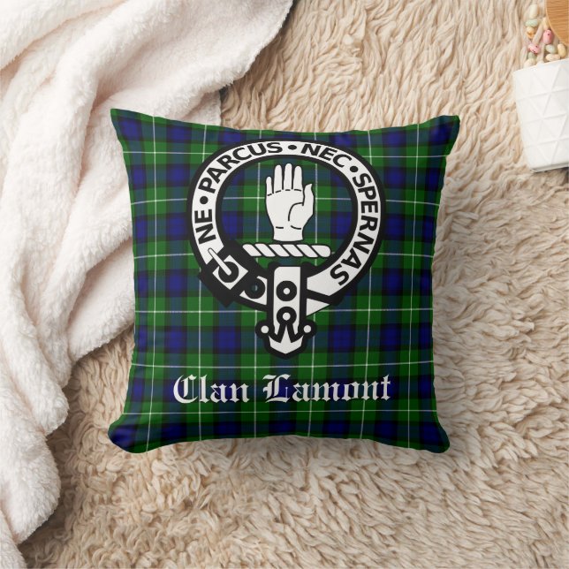 Scottish Klan Lamont Vapensköld Badge och Tartan Kudde (Filt)