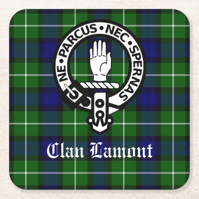 Scottish Klan Lamont Vapensköld Badge och Tartan Underlägg Papper Kvadrat (Framsidan)