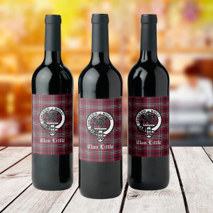 Scottish Klan Little Vapensköld Badge och Tartan A Vinflaska Etikett