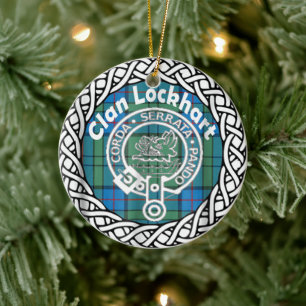 Scottish Klan Lockhart Tartan och Vapensköld Julgransprydnad Keramik