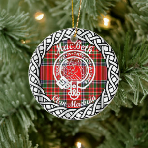 Scottish Klan MacBeth Tartan och Vapensköld Julgransprydnad Keramik