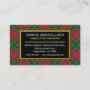 Scottish Klan MacCulloch Tartan Plaid Visitkort