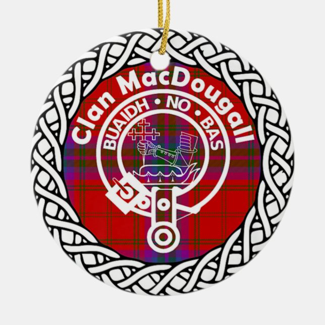 Scottish Klan MacDougall Tartan och Vapensköld Julgransprydnad Keramik (Framsidan)
