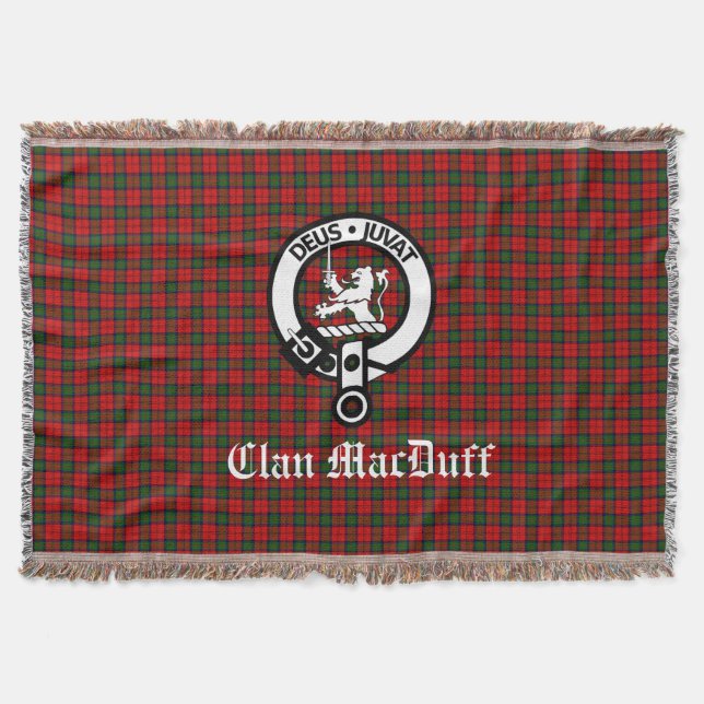 Scottish Klan MacDuff Tartan och Vapensköld Badge Filt (Framsidan)