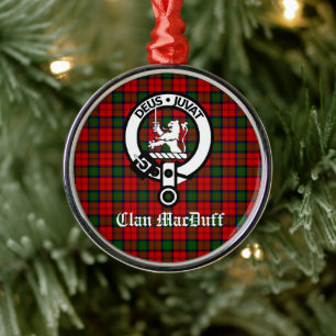 Scottish Klan MacDuff Tartan och Vapensköld Badge Julgransprydnad Metall