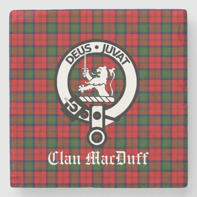 Scottish Klan MacDuff Tartan och Vapensköld Badge Stenunderlägg (Framsidan)