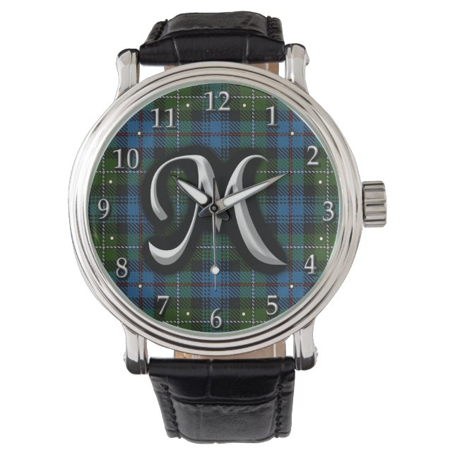 Scottish Klan MacKenzie Brev M Monogram Tartan Armbandsur (Framsida)