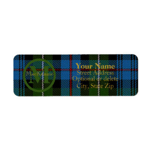 Scottish Klan MacKenzie Tartan Guld Namn-Initial Returadress Etikett