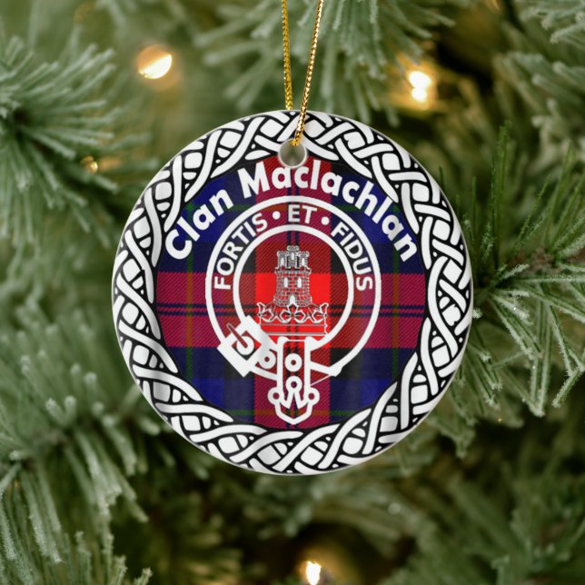 Scottish Klan Maclachlan Tartan och Vapensköld Julgransprydnad Keramik (Träd)