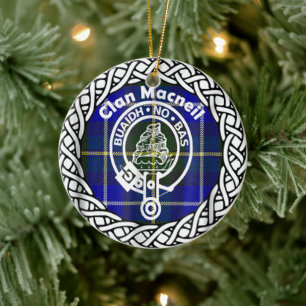 Scottish Klan Macneil Tartan och Vapensköld Julgransprydnad Keramik