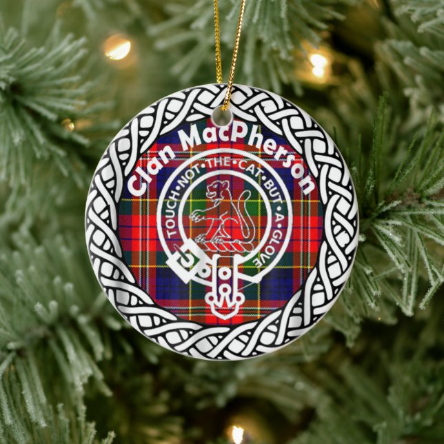 Scottish Klan MacPherson Tartan och Vapensköld Julgransprydnad Keramik (Träd)