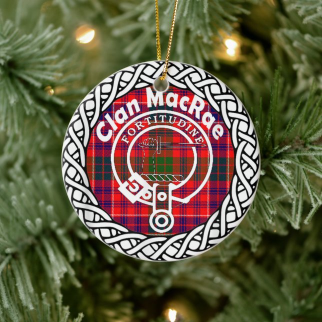 Scottish Klan MacRae Tartan och Vapensköld Julgransprydnad Keramik (Träd)