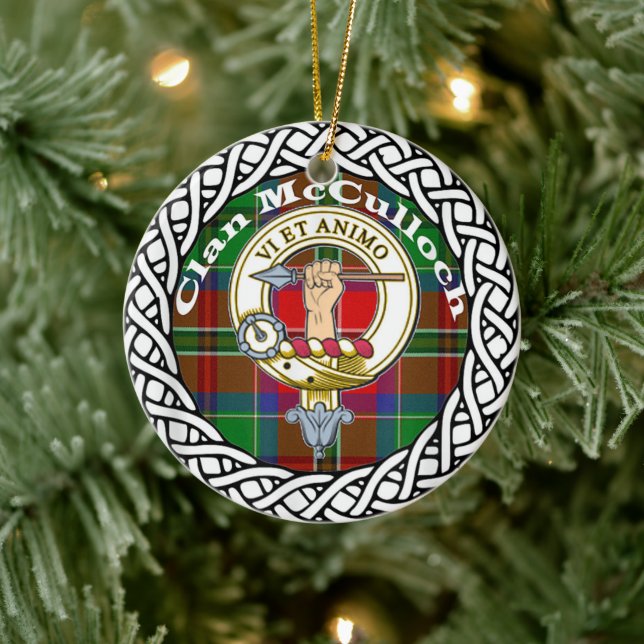 Scottish Klan McCulloch Tartan och Vapensköld Julgransprydnad Keramik (Träd)