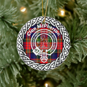 Scottish Klan McPherson Tartan och Vapensköld Julgransprydnad Keramik