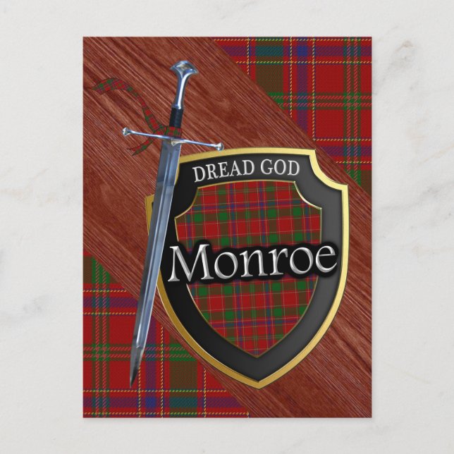 Scottish Klan Monroe Munro Tartan Shield och Sword Vykort (Framsida)