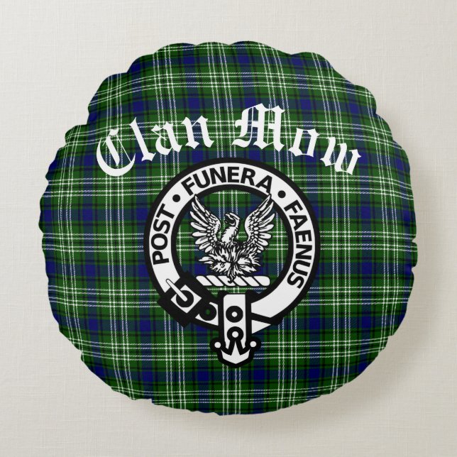 Scottish Klan Mow Vapensköld & Tartan Rund Kudde (Framsidan)