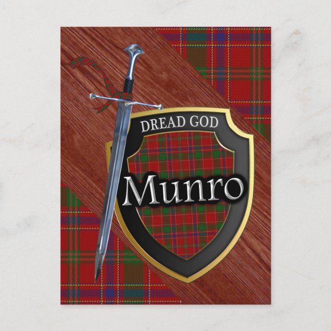 Scottish Klan Munro Tartan Shield och Sword Vykort (Framsida)