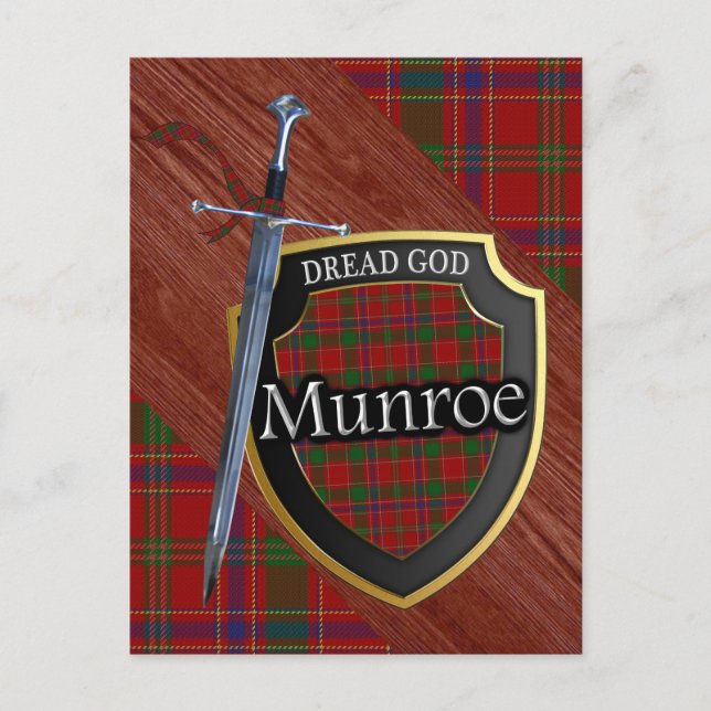 Scottish Klan Munroe Munro Tartan Shield och Sword Vykort (Framsida)