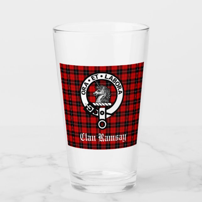 Scottish Klan Ramsay Vapensköld Badge & Tartan Glaskopp (Framsida)