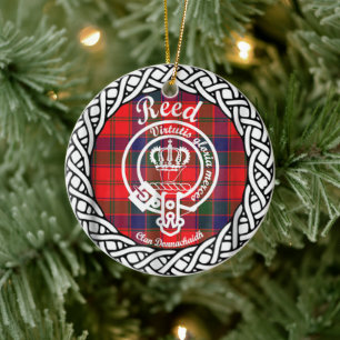 Scottish Klan Reed Tartan och Vapensköld Julgransprydnad Keramik
