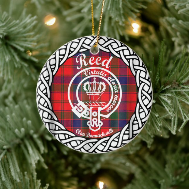 Scottish Klan Reed Tartan och Vapensköld Julgransprydnad Keramik (Träd)