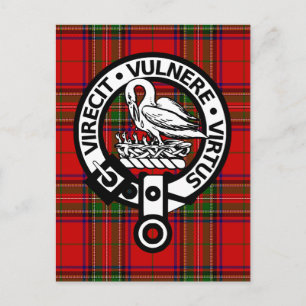Scottish Klan Stuart Tartan och Vapensköld Vykort