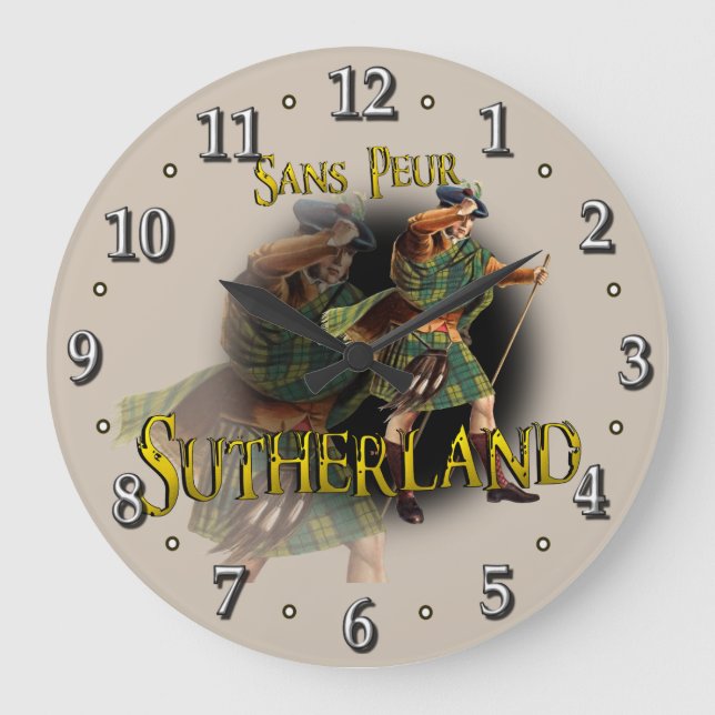 Scottish Klan Sutherland Tartan Stor Klocka (Framsida)