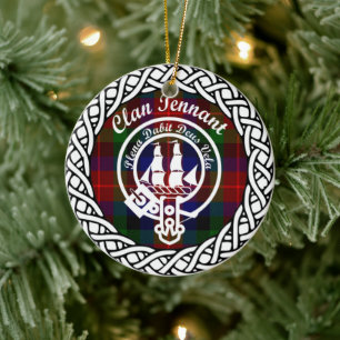 Scottish Klan Tennant Tartan och Vapensköld Julgransprydnad Keramik