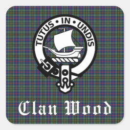 Scottish Klan Wood Vapensköld & Tartan Fyrkantigt Klistermärke