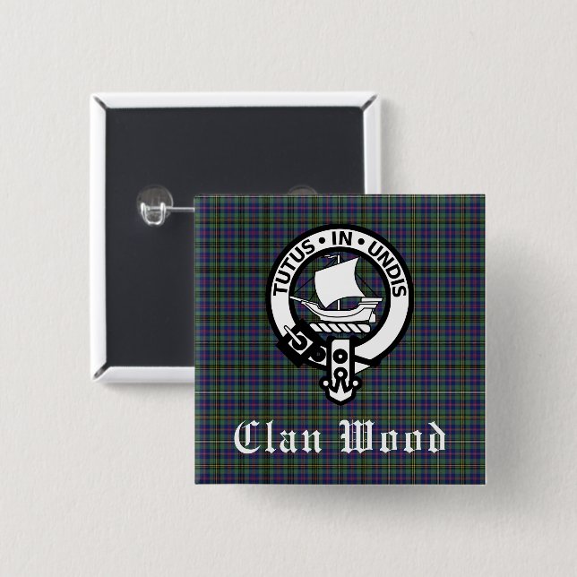 Scottish Klan Wood Vapensköld & Tartan Knapp (Framsida & baksida)