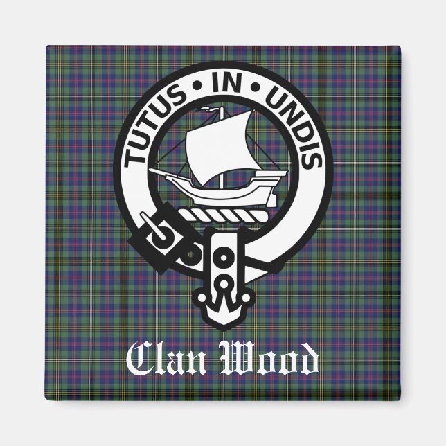 Scottish Klan Wood Vapensköld & Tartan Magnet (Framsidan)