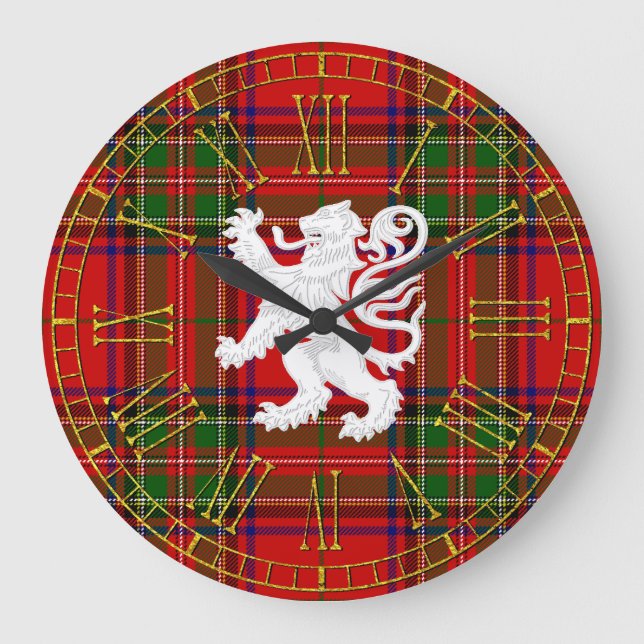 Scottish Lejon Rampant on Tartan Stor Klocka (Framsida)